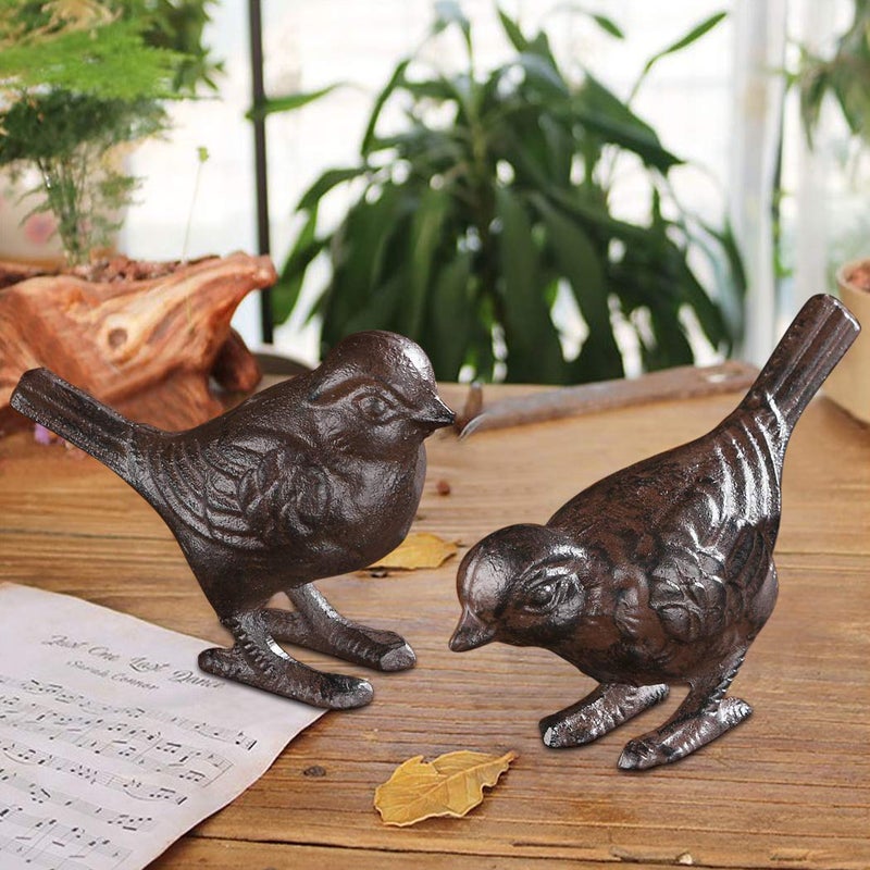 BRASSTAR Rustic Cast Iron Bird Statue Farmhouse Home Garden Decor Collectible Figurines Gift Replica Rust Color a Pair of Birds PTZD053 - Image 5